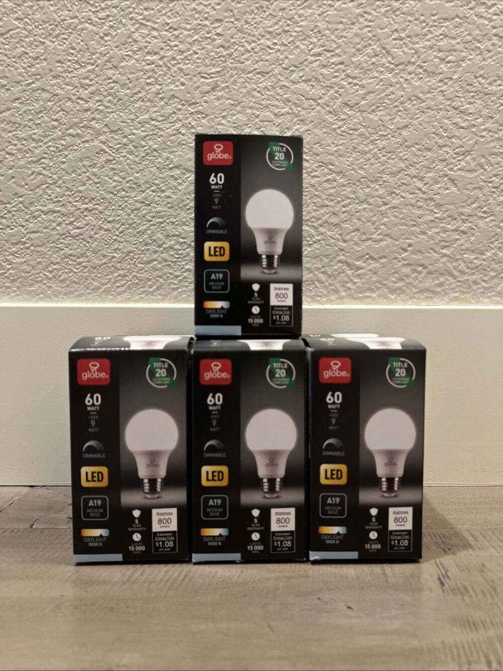 NEW Globe LED Standard Sz Daylight Bulb A19 9 Watt = 60 Watt 800 Lumens Dimmable